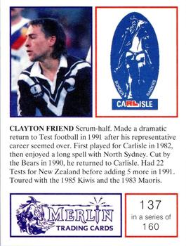1991 Merlin Rugby League #137 Clayton Friend Back